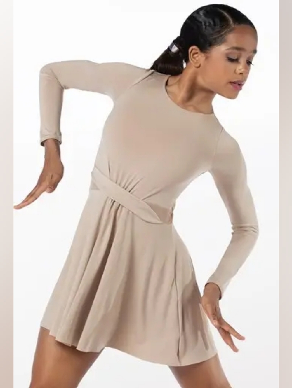Long Sleeve Fit-and-Flare Dress In Beige Dance Dress, AS. Weissman All I Ask